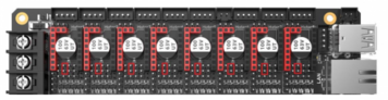 Slots of the M8P with red marking on two pins of the 12 pin block, in the second column from the left the two top ones.