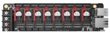 Image section of the M8P from the stepper motor driver locations with marking of the right two of three pins next to the motor connection sockets.
