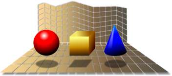 Spatial representation of a sphere, a cube and a cone