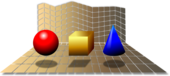 Spatial representation of a sphere, a cube and a cone